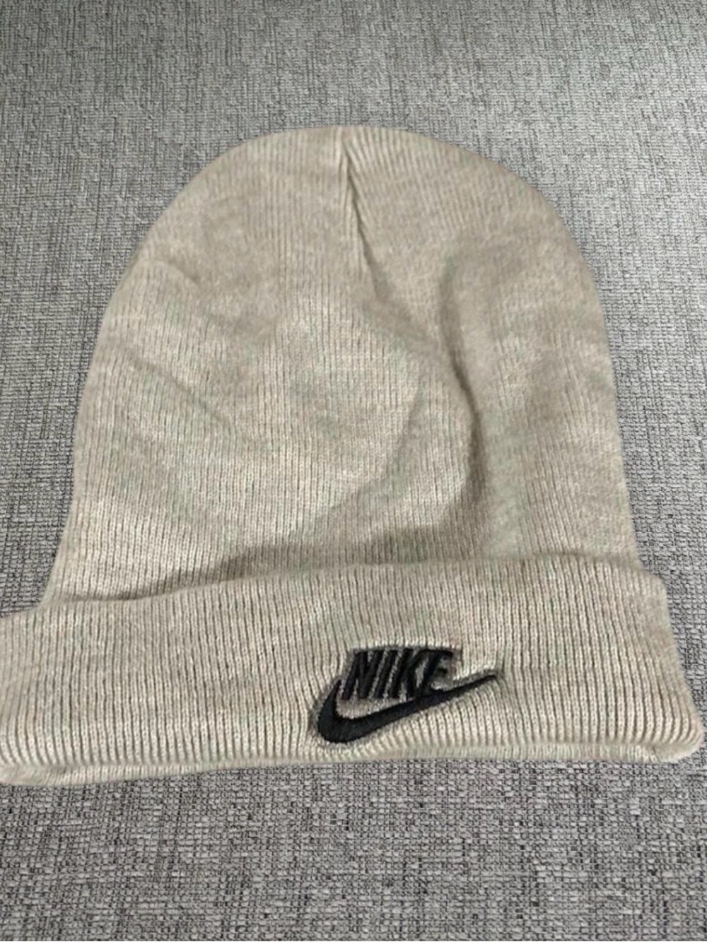 Nike Men's Ribbed Beanie in Beige with Black Logo